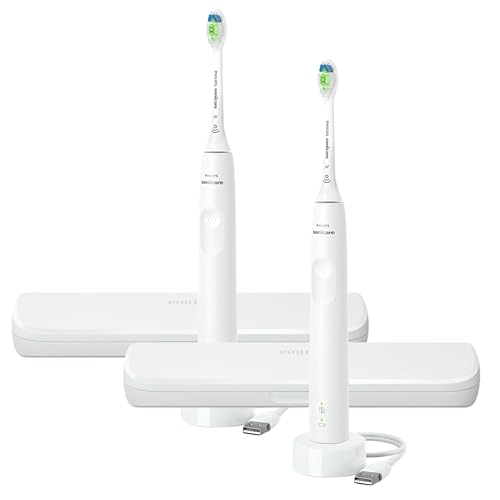 Philips Sonicare Electric Toothbrush with DiamondClean Brush Head 2-Pack Bundle, Rechargeable Electric Tooth Brush with Pressure Sensor, Sonic Electronic Toothbrush, Travel Case, White