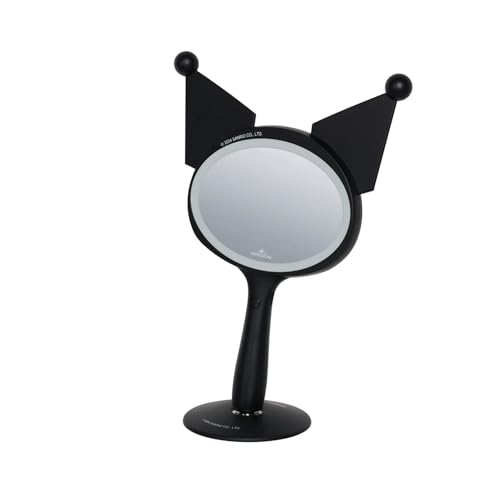 Impressions Vanity Kuromi LED Handheld Makeup Mirror for Desk, Lighted Travel Makeup Mirror with Detachable Standing Base, Ultra Bright Adjustable Lighting and Kuromi Figural Shaped Design