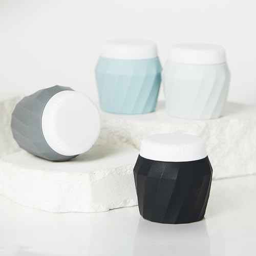 Travel Containers for Toiletries, Premium Silicone Cosmetic Cream Jars, TSA Approved Leak-Proof Refillable Travel Size Toiletries with Clear Bag for Cosmetic Face Body Cream (Gray, 1.7OZ)