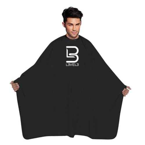 L3 Level 3 Black Cape - Universal Size - Comfortable with Adjustable Neck Closure - for Barbers and Hair Stylist