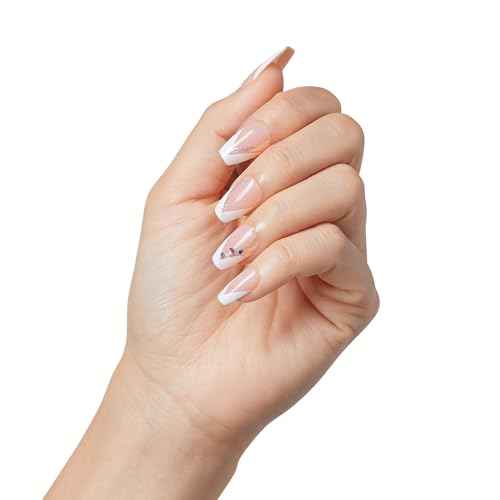 KISS imPRESS No Glue Mani Press On Nails, French, 'Glimpse', White, Medium Size, Coffin Shape, Includes 30 Nails, Prep Pad, Instructions Sheet, 1 Manicure Stick, 1 Mini File