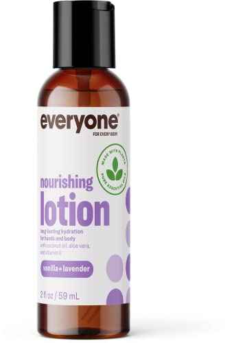 Everyone 2-in-1 Lotion for Hands/Body, Travel Size, 2 ounce (Pack of 12) Vanilla and Lavender made with Essential Oils for Men and Women
