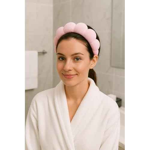 5?Piece Spa Set ? Pink Facial Headbands with Hair Clip & Wristbands ? One?Size Beauty & Skincare Accessory Kit for Makeup, Skincare, Face Washing