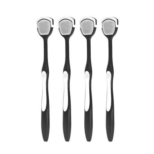 DR PERFECT Soft Tongue Brush Scraper Cleaner Helps Fight Bad Breath Clean Your Tongue Without Hurt Pack Of 4 (Black)