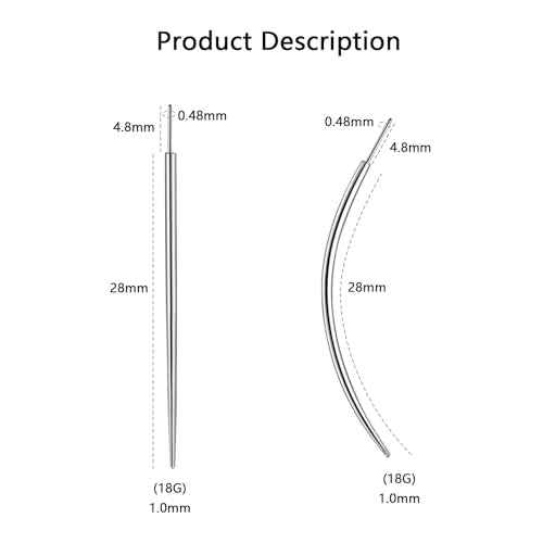 G23 Titanium Threadless Piercing Taper 16G/18G/20G Flat Back Earring Applicator Tool Insertion Pin for Push In Nose Lip Ear Tragus Helix Body Piercing Jewelry Stretcher Assistant Tool