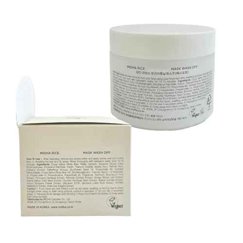 MIDHA RICE MASK, 3.38fl.oz/100ml, Hydrating, Smoothing, for Dull, Rough Skin, Pore Clearing, Wash off Pack Facial Mask, Mud Texture, Uneven Skin Tone