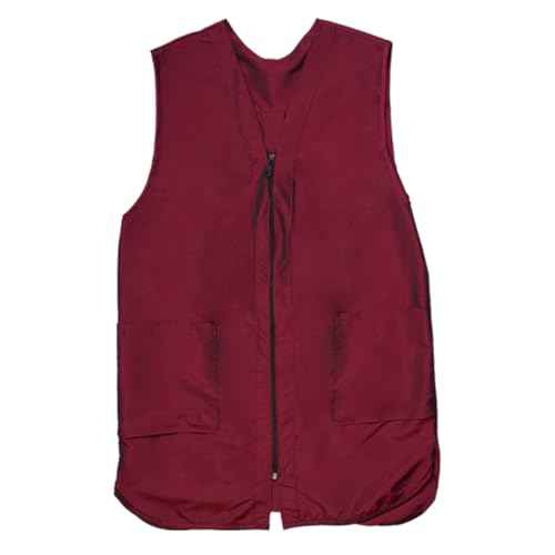Betty Dain Professional Zip Front Salon Stylist Vest, V-Neck, Iridescent Fabric, Adjustable Belt, Two Lower Pockets with Zippered Bottoms, Lightweight, Machine Washable Nylon, Burgundy, 2XL