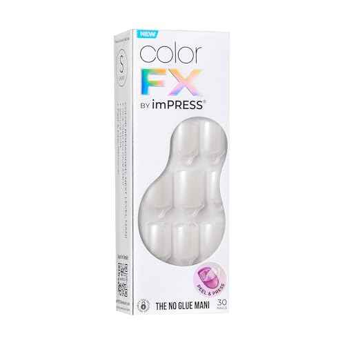 KISS imPRESS No Glue Mani Press-On Nails, Color FX, White Shimmer, Short Size, Squoval Shape, Includes 30 Nails, Prep Pad, Instructions Sheet, 1 Manicure Stick, 1 Mini File