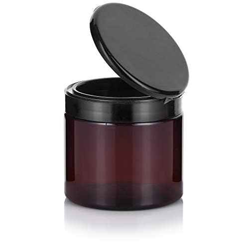 (12 Pack) 16 oz Amber PET Plastic Refillable Jar with Black Flip Top Cap