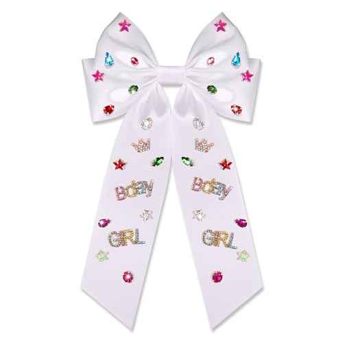 Birthday Hair Bows for Women Crown Birthday Girl Hair Bow Clips Crystal Pearl Star Jeweled Big Hair Bows Pink Bow Satin Hair Ribbons Accessories Gifts Party Favors (Pattern B3)