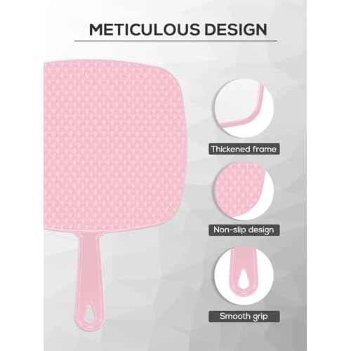 Extra Large Handheld Mirror£¬Hand Salon Mirror with Handle for Barbers, Hairdressing (Pink£¬12.4" Lx 9" W)