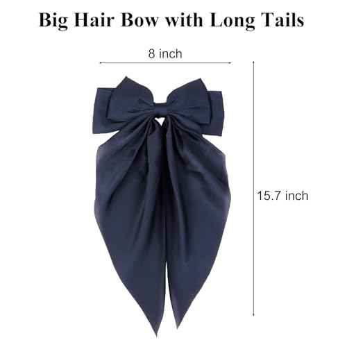 TERSE Hair Bows for Women Big Bows Hair Accessories for Women Girls Cute Oversized Bow Clips with Long Tails Silky Satin Ribbon