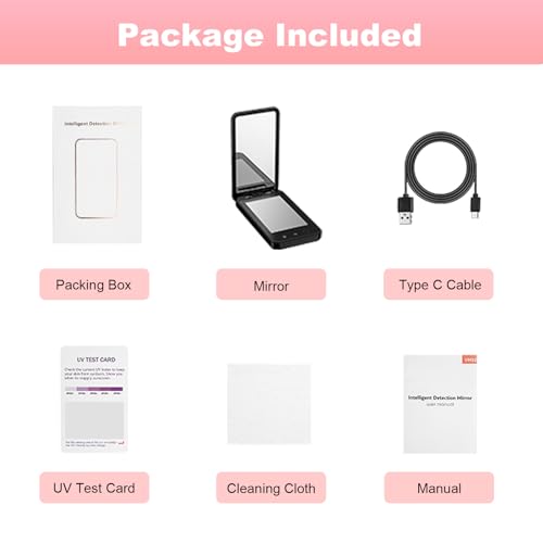 Compact UV Mirror with UV Camera for Sunscreen Test, 4 Inch Rechargable Travel Mirror Handheld Double-Sided Pocket Mirror for Skin Protection