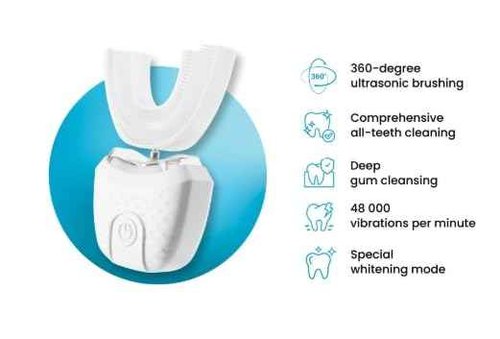 Deedlite Scandinavian Smiles Toothbrush for Adults, Electric Sonic Toothbrush with 48,000 RPM & UV Blue Light, 3 Modes, IPX7 Waterproof,360° U-Shape Design, (White)