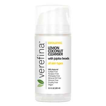Verefina Lemon Coconut Creamy Facial Cleanser – 99% Natural Ingredients with Jojoba Beads for Gentle Exfoliation | Brightening & Balancing for All Skin Types | Sulfate-Free, Vegan, Cruelty-Free