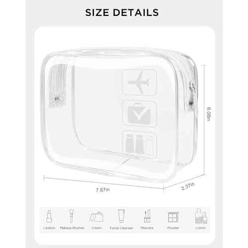 TSA Approved Toiletry Bag - Clear Makeup Bag Waterproof Quart Size Bag, Travel Makeup Cosmetic Bag for Women Travel Car Car Accessories Essentials for Men and Women (3 Pack-Clear)