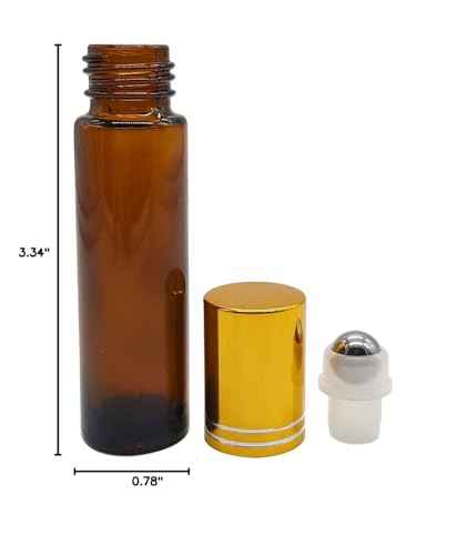 BEGIKET 24 Pack Essential Oil Roller Bottles, 10ml Amber Glass Roll-on Bottles with Stainless Steel Roller Balls and Gold Cap