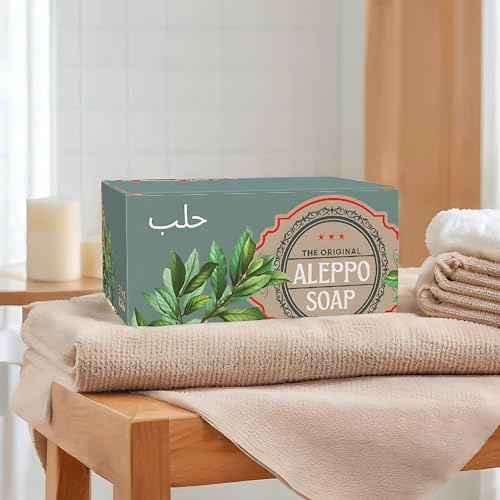Aleppo Soap Bar,%20 Laurel Oil%80 Virgin Olive Oil, Natural Handmade, Crafted using the Original Ancient Recipe, Gentle for Face, Body, Hair (7oz Each (Pack of 2))