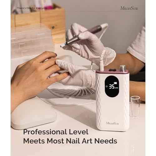 MelodySusie Professional Clip-On High-Efficiency Cordless Nail Drill,MM400D 35000RPM Rechargeable E-File with Gem-Cut Design and Lightweight Handpiece for All Manicure Shaping, Gel Removal & Salon Use