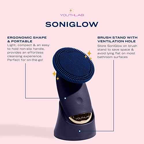 SoniGlow Silicone Facial Cleansing Brush ? Electric Vibrating Skincare Scrubber Tool for Deep Pore Cleansing, Gentle Massage, Makeup Removal, Waterproof and Rechargeable (Navy)