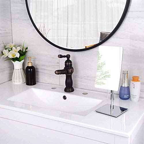 Table Standing Rectangular Vanity Makeup Mirror with 3X Magnification, High Adjustable, Made of 304 Stainless Steel, for Hotel Bathroom Polished Chrome