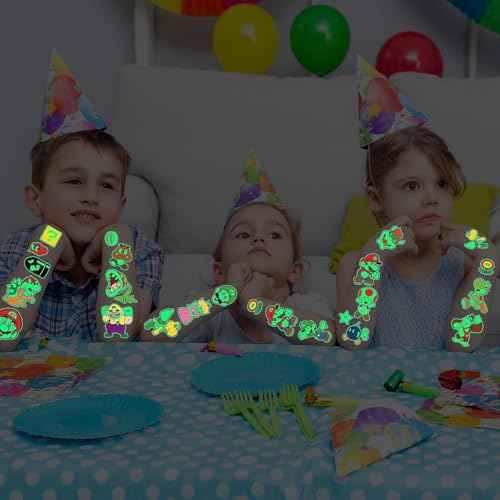 Mario Birthday Party Supplies, 34Pcs Temporary Tattoos Party Gifts, Glow In The Dark Removable Skin Safe, Fake Tattoo Stickers for Goody Bag Treat Bag Stuff for Mario Birthday Party