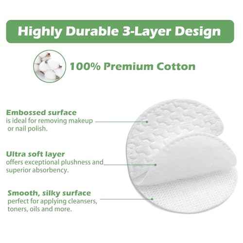 TL Care Cotton Rounds (300 Count) with Travel Canister - Lint-Free, Ultra Soft & Absorbent 3-Layer Cotton Pads for Face and Makeup Removal