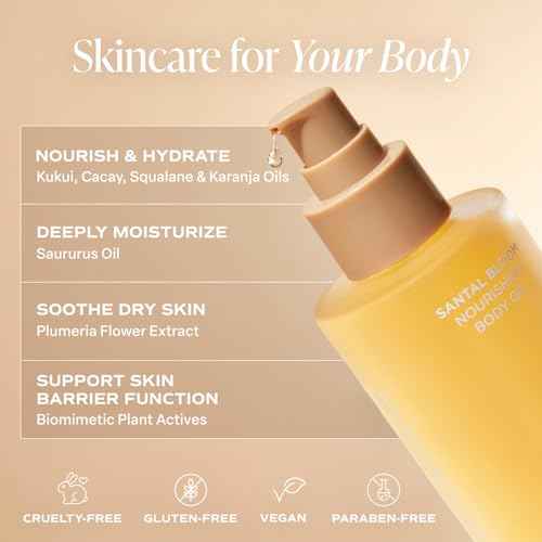 Saltair Body Oil. Luxurious Santal Bloom After Shower and Bath Oil Moisturizer for Women and Men. Botanical, Non-Greasy, and Well-Absorbing Lotion for Hydrating Dry Skin. 4oz Pump Bottle