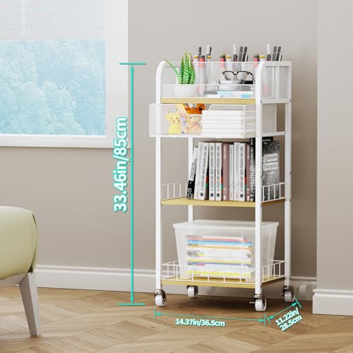 HapiRm Makeup Organizer Storage Cart - 4 Tier Skincare Make Up Storage with Drawer, Rolling Makeup Cart Vanity Organizer Cosmetics Display Cases Holder for Skin Care Perfume Nail Polish Brush