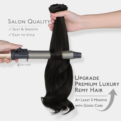 WENNALIFE Invisi Edge Clip in Hair Extensions Real Human Hair, 14 Inch 130g 9pcs Natural Black Seamless Clip in Extensions Remy Hair Clip Ins Invisible Skin Weft Straight Extensiones De Cabello Hmano