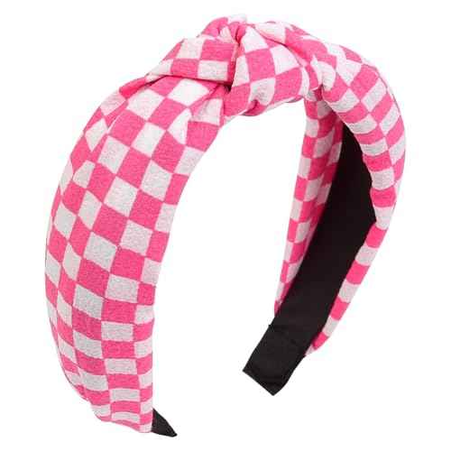 Huachi Hot Pink Headbands for Women Girls, 4 Packs Cute Flower Printed Knotted Head Bands for Women¡¯ s Hair, Non Slip Fashion Wide Top Knot Womens Hairbands, Girls Pink Trendy Stuff Hair Accessories