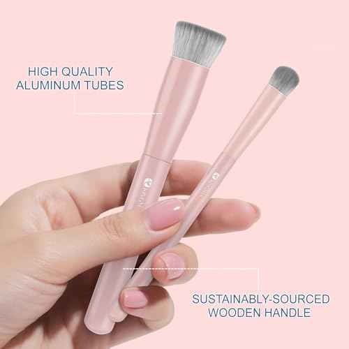 KINGMAS Foundation Makeup Brushes, Flat Top Kabuki Concealer Brush Under Eye Nose Contour Brush for Liquid Cream Powder Blending Buffing (Pink)