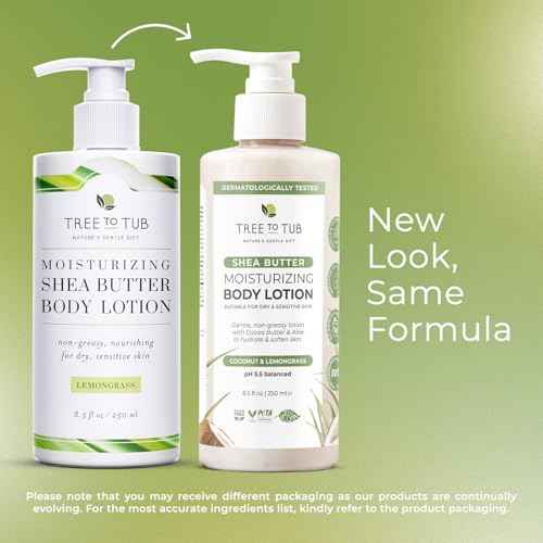 Tree to Tub Cocoa Butter Lotion for Sensitive Skin - Moisturizing Shea Butter Lotion for Extremely Dry Skin for Women & Men - Lemongrass & Coconut Body Cream w/Organic Aloe Vera, Colloidal Oatmeal