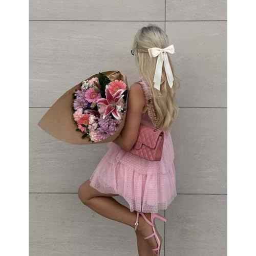Hair Bows for Women Bow Clips Cute Ribbons Girls Ribbon Bows BowKnot Barrettes Tassel Bow Clips Fashion Hair Accessories for Women, Pink & Beige