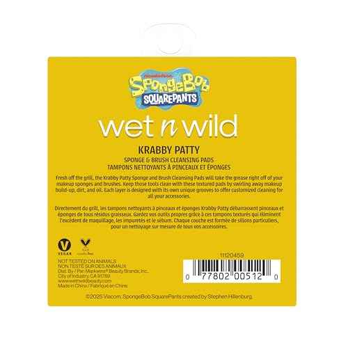 wet n wild SpongeBob Sponge & Brush Cleansing Pads, Flexible Silicone Cleaning Surface, Deep-Cleans All Brush Sizes ? Krabby Patty