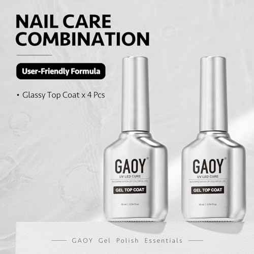 GAOY 4 Pcs 16ml No Wipe Gel Top Coat, Glassy Clear Top Coat, High Gloss Finish for UV Light Cure Gel Nail Polish