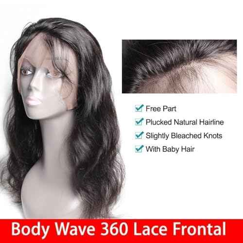 360 Lace Frontal 360 HD Transparent Full Lace 12A Unprocessed Brazilian Remy Human Hair Body Wave Frontal Bleachable Knots 360 Closure Natural Color (12 Inch)