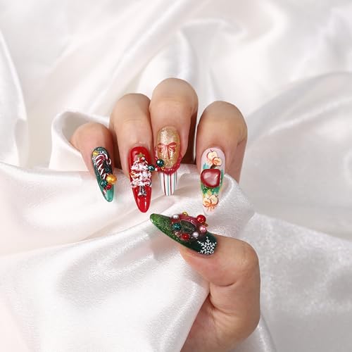 6 Sheets Christmas Nail Art Stickers, 3D Self-Adhesive Snowflake Elk Gingerbread Men Snowman Xmas Tree Design, DIY Christmas Nail Decals for Women, Winter Holiday Nail Decorations