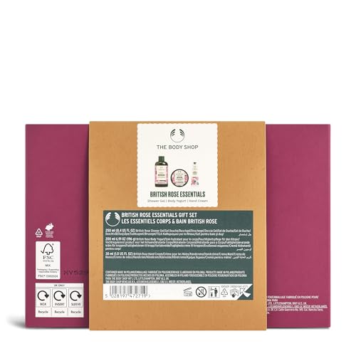 The Body Shop British Rose Essentials Gift Set- 3 Piece Set, Includes Body Yogurt, Hand Cream, Shower Gel, Vegan
