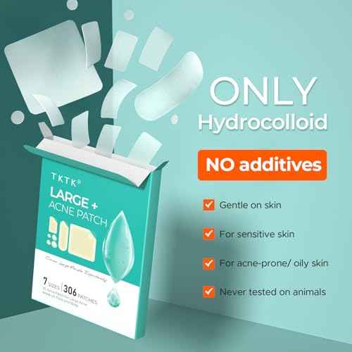 Large Pimple Patches for Face, 7 Sizes Big Acne Patches, XL Hydrocolloid Bandages for Body, Chin, Forehead, Nose, Back Blemish Zit Breakouts, Hydrocolloid Patch (Square, Strip, Dot 306 Count)