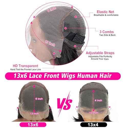 30 Inch Deep Wave Lace Front Wigs Human Hair 200% Density 13x6 HD Transparent Lace Front Wigs Human Hair Pre Plucked Bleached Knots Deep Curly Lace Frontal Wigs Glueless Wigs Human Hair