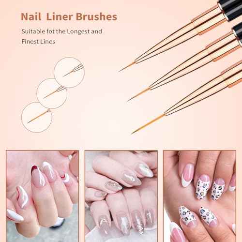 Nail Art Brushes Set - Professional 5pcs Double-Ended Acrylic Nail Art Brushes Liner Detail Thin Brushes For Drawing Design Brushes Gel Builder Brushes 3D Nail Art Tools (black)
