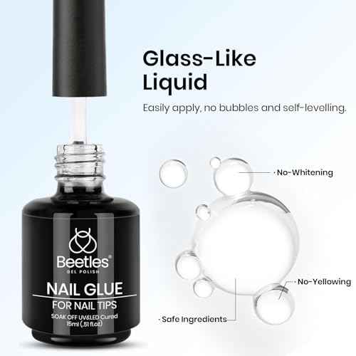 Beetles 15ml Gel Nail Glue 9 in 1 for Acrylic Nails Tips and Clear Press on Nails, Long Lasting Extension Glue, Base Coat, Blooming Art Gel, Christmas Nails, U V Light Cured