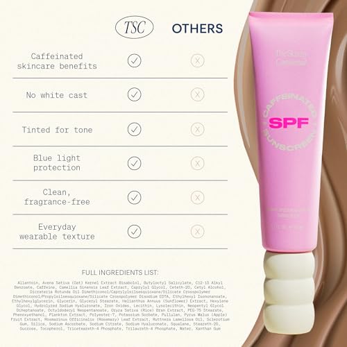 The Skinny Confidential Tinted Sunscreen, SPF 40 - Fragrance Free Face Moisturizer with No White Cast - Non-Greasy & Lightweight Caffeinated Mineral Sunscreen Lotion with Zinc Oxide & Titanium Dioxide