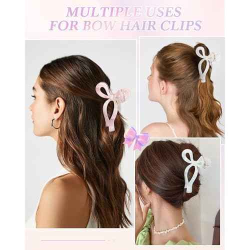 4 PCS Acrylic Bow Hair Clips for Women Bow Cute Claw Clip 4.3" Large Hair Claw Clips for Thick or Long Hair Bows Jaw Clip