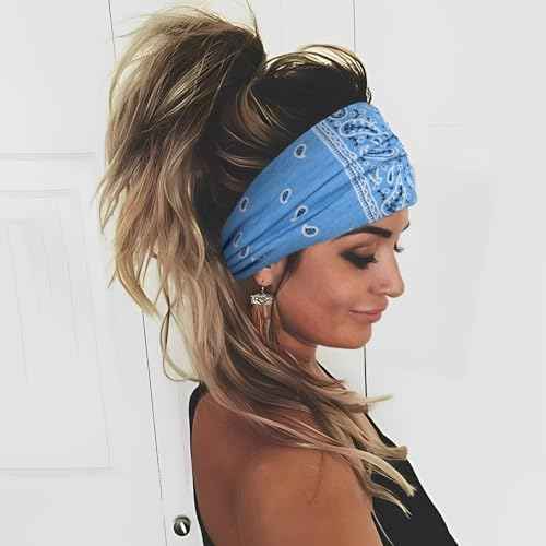YARIEW Boho Headbands for Women Wide Bandana Headbands Stretch Knotted Headband Elastic Head Bands Women's Hair Band Non-Slip Yoga Workout Head Wraps Hair Accessories for Women Girls