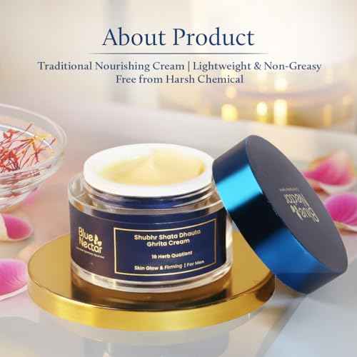 Blue Nectar Shata Dhauta Ghrita Face Cream for Men | 100 Times Washed Ghee Face Moisturizer for | Truly Natural Face Cream for Skin Firming (19 Herbs, 50g)