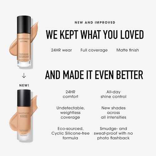 bareMinerals Barepro Performance Wear Liquid Foundation SPF 20, Breathable Makeup for Face, Full Coverage, 24HR Wear, Natural Matte Finish, Vegan