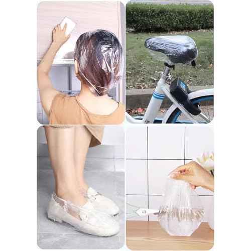 100 PCS Disposable Shower Caps Plastic Clear Hair Cap Elastic Waterproof Hair Bath Caps Thick Shower Cap for Women Hotel Hair Salon Travel Spa Home Use Beauty Salon Accessories Cleaning Supplies 20.5"