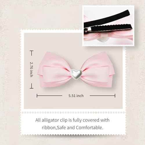2pcs Pink hair bows for girls, cute bow hair clips for women, light pink hair bow with alligator hair clip, christmas and valentines hair bows, hair accessories for girls